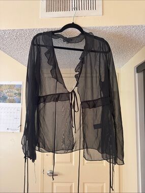 Fashion Nova Black Sheer Mesh Blouse